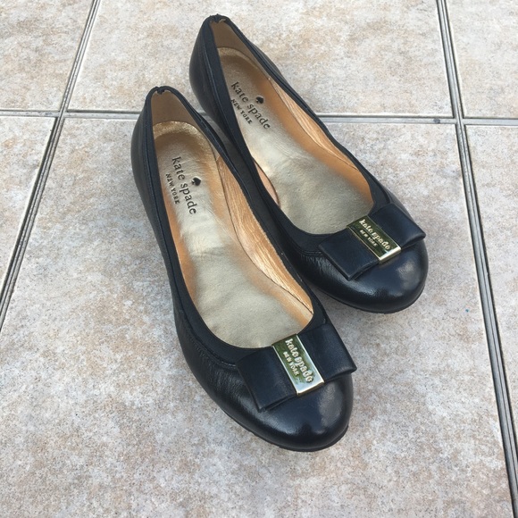 Kate Spade Tock black leather bow ballet flats 7 - Picture 10 of 13